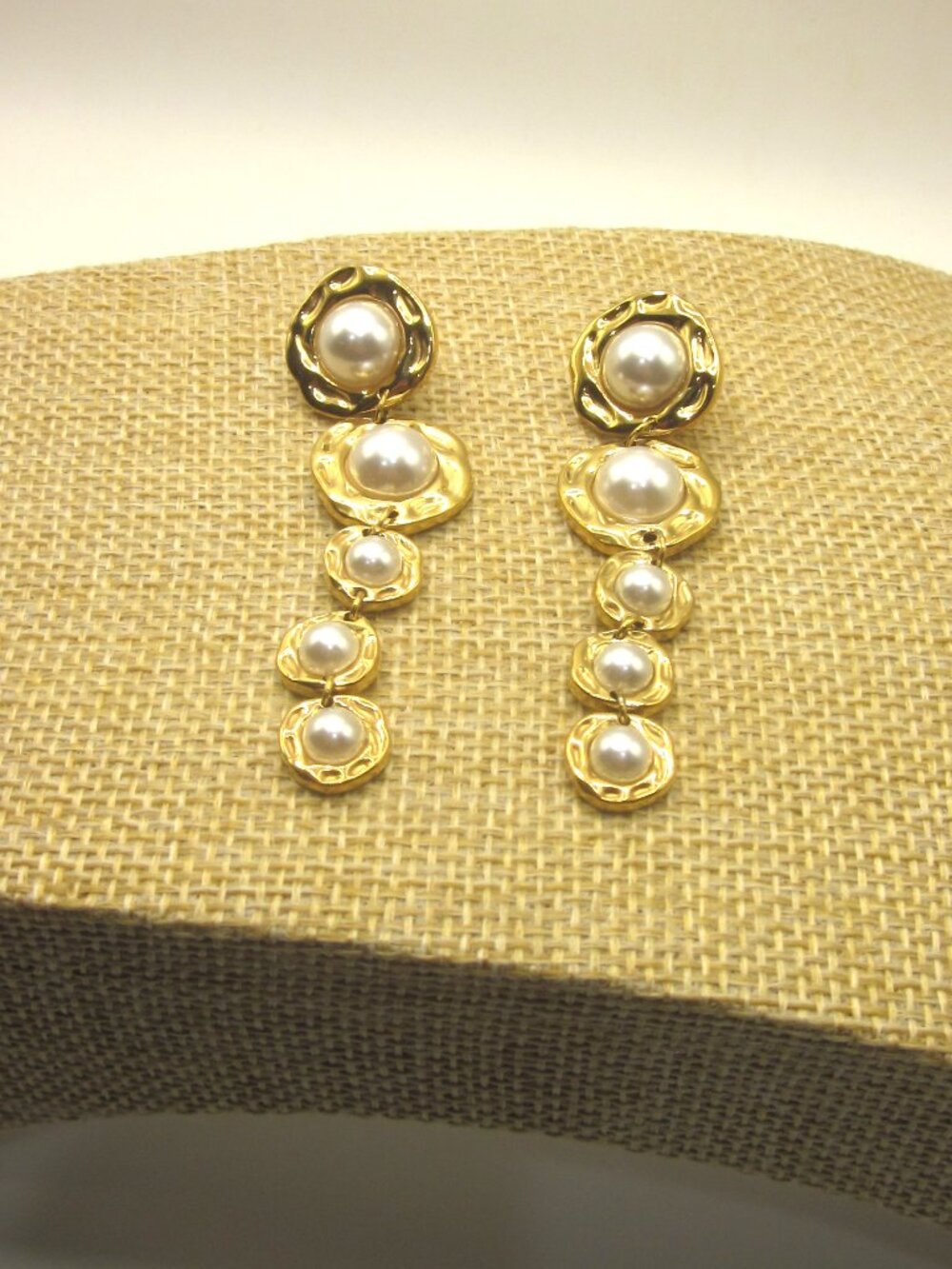 Faux Pearl Gold Tone Drop Earrings